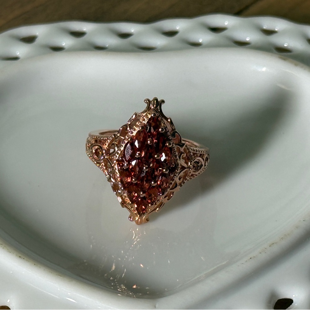 Mozambique garnet gold over 925 Sterling silver ring size 7